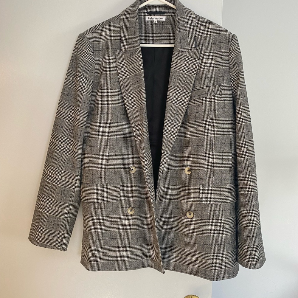 Reformation Winston Blazer Black And White Plaid - Size M
